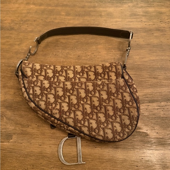 2000 Vintage Christian Dior Oblique Saddle Bag in brown canvas with leather trim - Picture 2 of 16